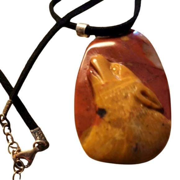 Thai 925 Sterling Silver Pendant Noreena Jasper Carved Wolf Necklace Healing Gem - Picture 1 of 11